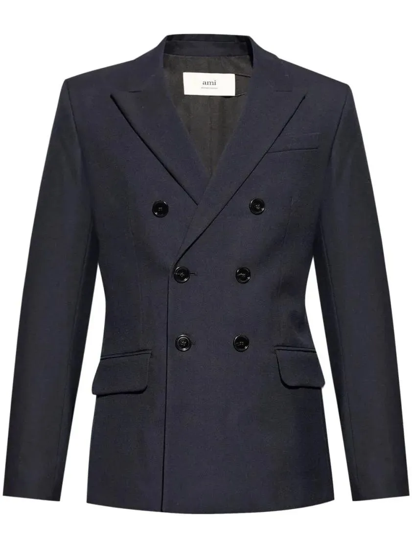  AMI Paris  Navy Blue Double-Breasted Blazer Blue  Blazer 