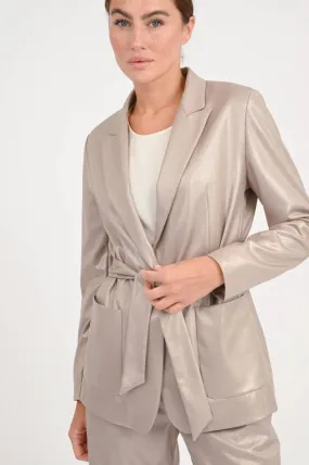Blazer zum Binden in glitzerndem Taupe