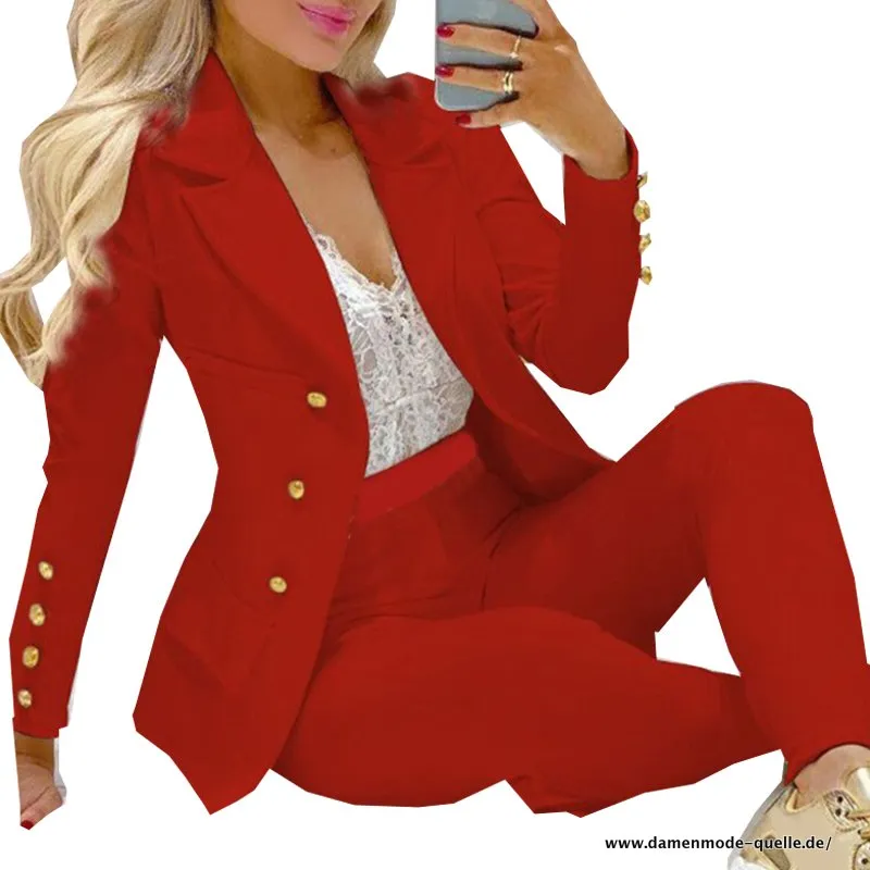Classic Blazer Hosen Set Formaler Anzug Büro Hosenanzug Rot