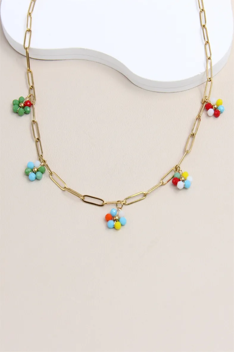 Edelstahl-Perlen-Blumen-Charm-Halskette – Eleganz und Raffinesse
