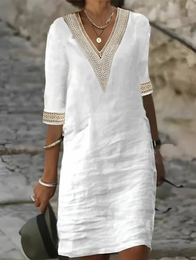 Heidi-Mode | Schick Baumwoll-Leinen-Kleid Für Frauen