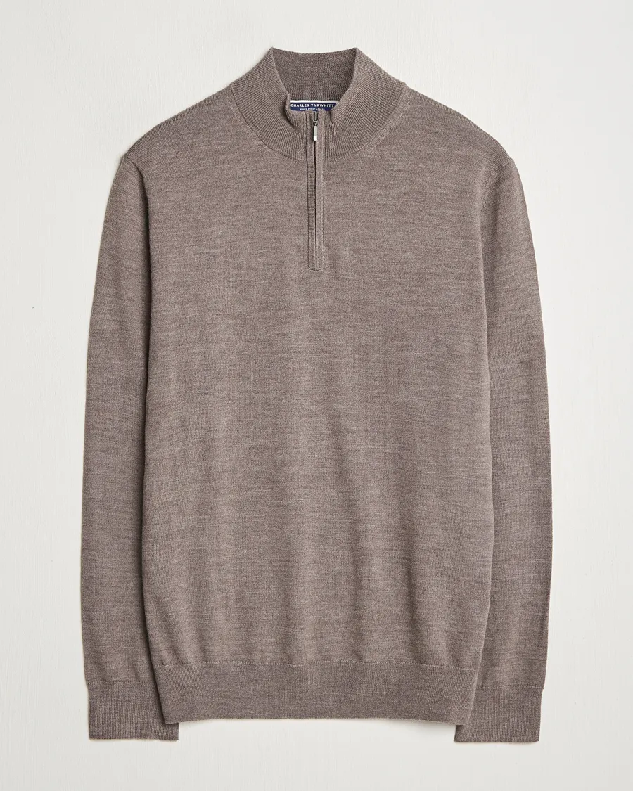 Pure Merino Zip Neck Jumper Mocha
