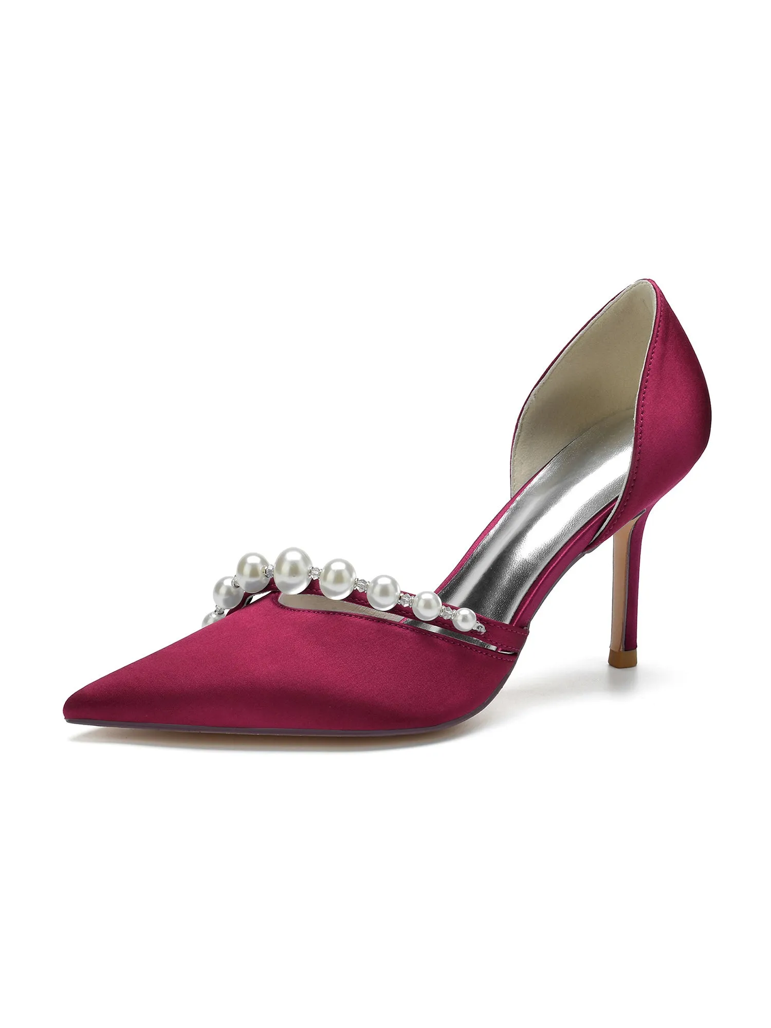 Satin-High-Heels mit Perlenriemen und spitzer Zehenpartie